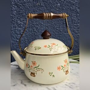 Vintage JMP Countryside Collection Enamel Tea Kettle